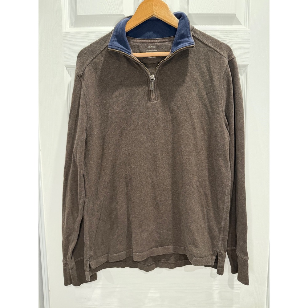 J.Crew‎ Mens M Quarter Zip Pullover Brown Cotton Mock Neck Sweater Minimalist
